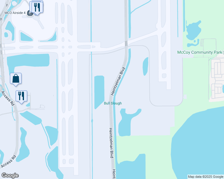 map of restaurants, bars, coffee shops, grocery stores, and more near Heintzelman Boulevard in Orlando