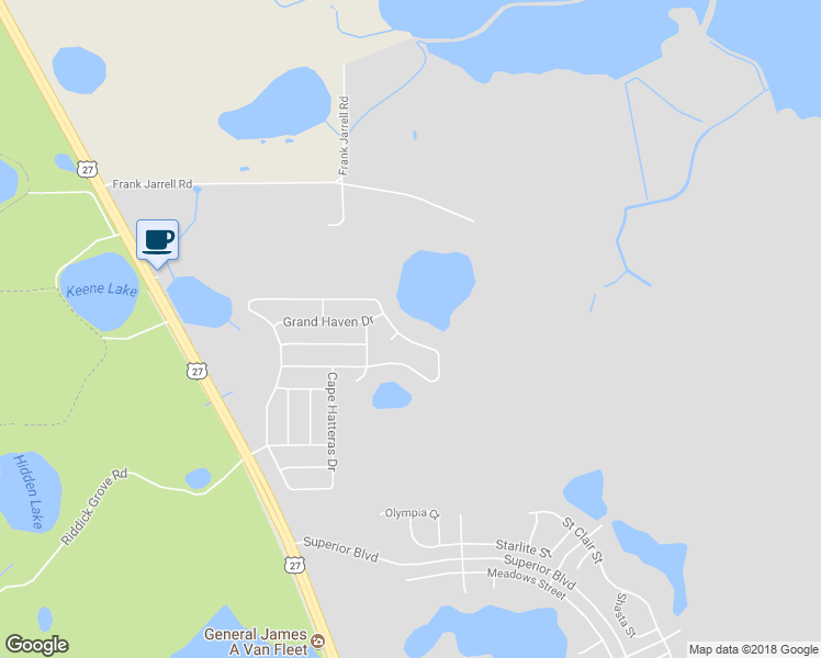 map of restaurants, bars, coffee shops, grocery stores, and more near 5041 Cape Hatteras Drive in Clermont