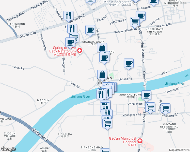 map of restaurants, bars, coffee shops, grocery stores, and more near in Yichun