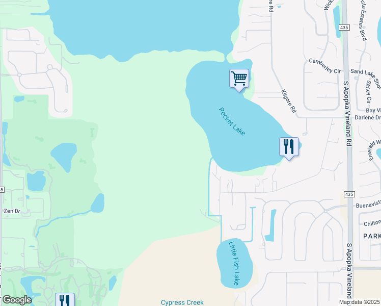 map of restaurants, bars, coffee shops, grocery stores, and more near 9300 Pocket Lane in Orlando