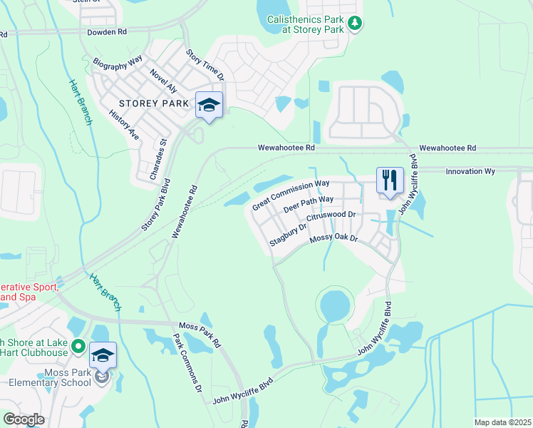 map of restaurants, bars, coffee shops, grocery stores, and more near 9018 Sandwood Way in Orlando