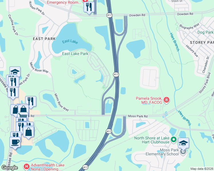 map of restaurants, bars, coffee shops, grocery stores, and more near 10870 Eclipse Lily Way in Orlando