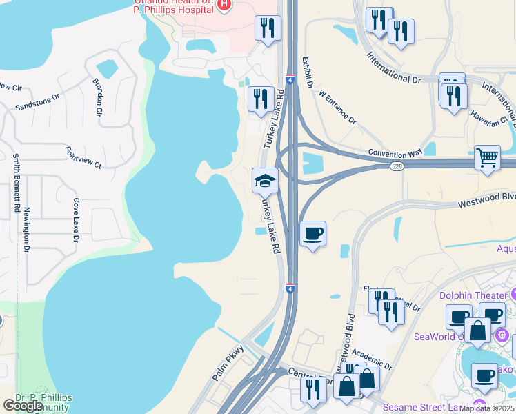 map of restaurants, bars, coffee shops, grocery stores, and more near 10274 County Road 439 in Orlando