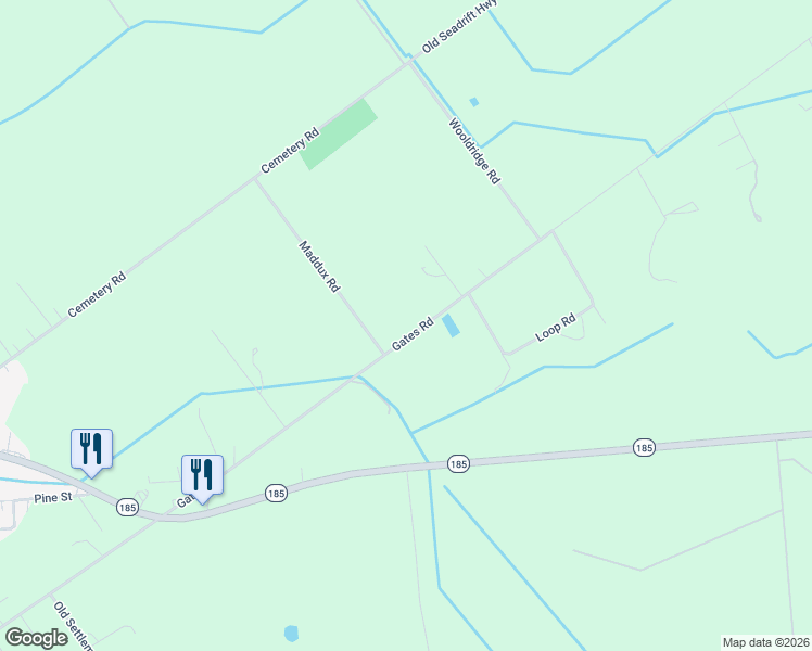 map of restaurants, bars, coffee shops, grocery stores, and more near 302 Maddux Road in Seadrift