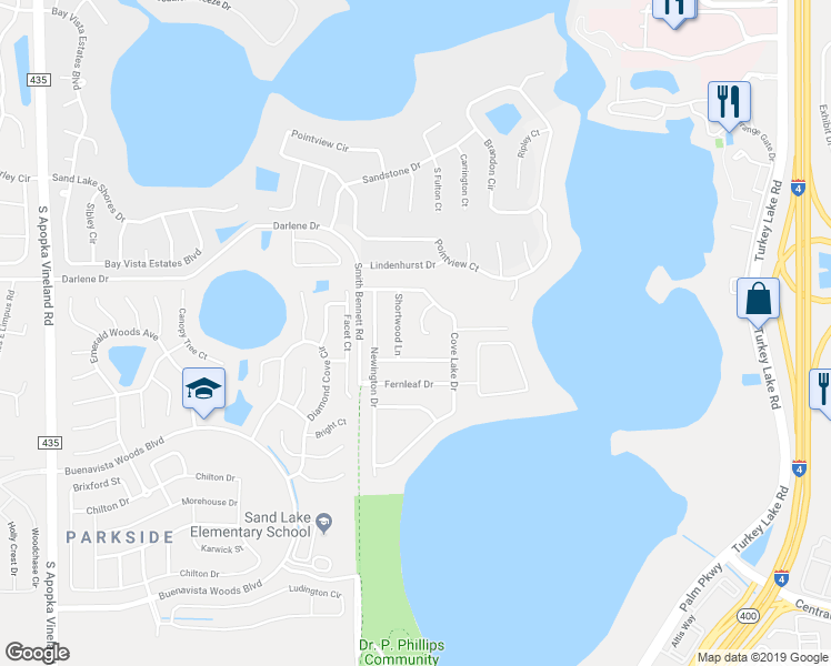 map of restaurants, bars, coffee shops, grocery stores, and more near 10130 Foxhurst Ct in Orlando