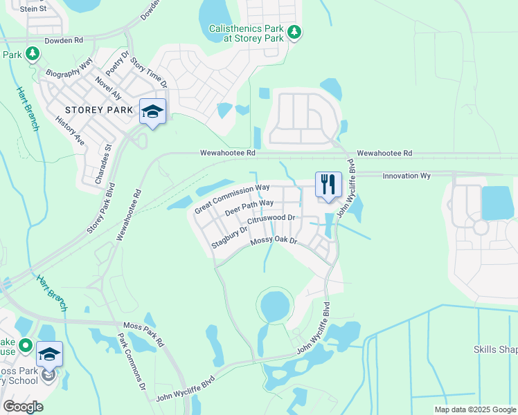 map of restaurants, bars, coffee shops, grocery stores, and more near 11818 Deer Path Way in Orlando