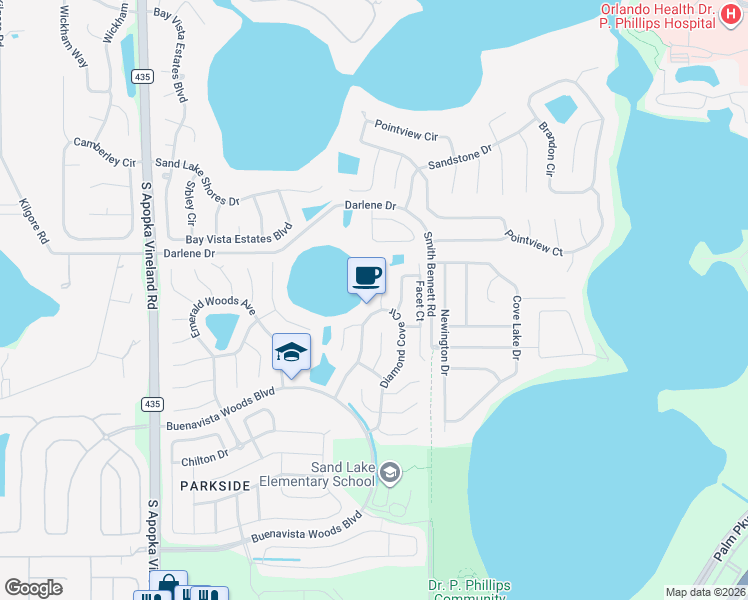 map of restaurants, bars, coffee shops, grocery stores, and more near 10052 Crystalline Court in Orlando