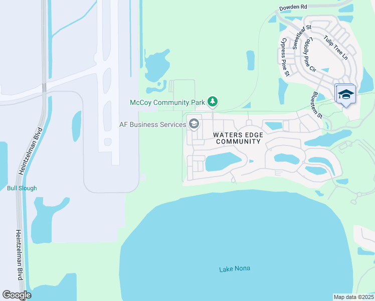 map of restaurants, bars, coffee shops, grocery stores, and more near 10150 Hartford Maroon Road in Orlando