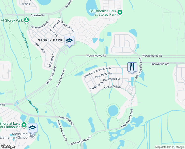 map of restaurants, bars, coffee shops, grocery stores, and more near 9007 Stonebury Way in Orlando