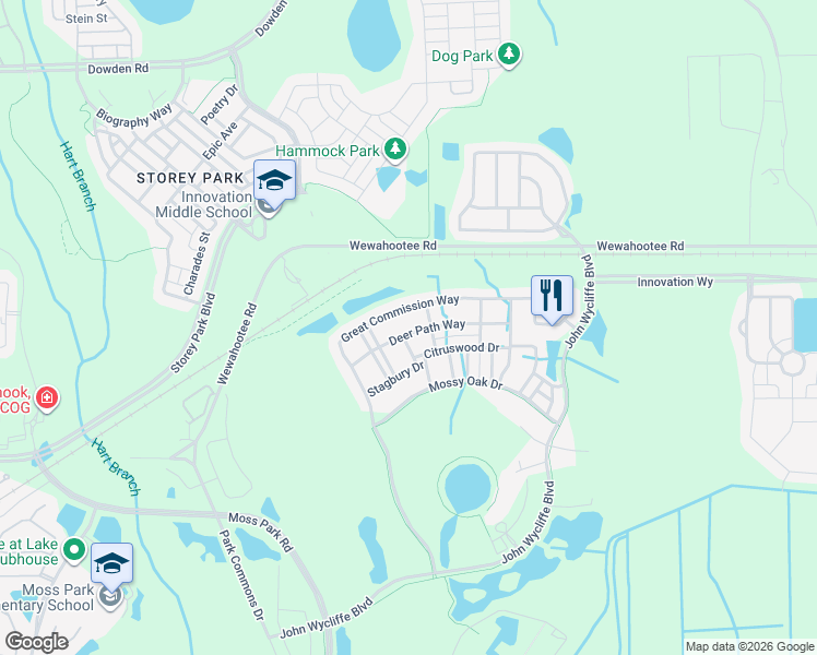 map of restaurants, bars, coffee shops, grocery stores, and more near 11653 Deer Path Way in Orlando
