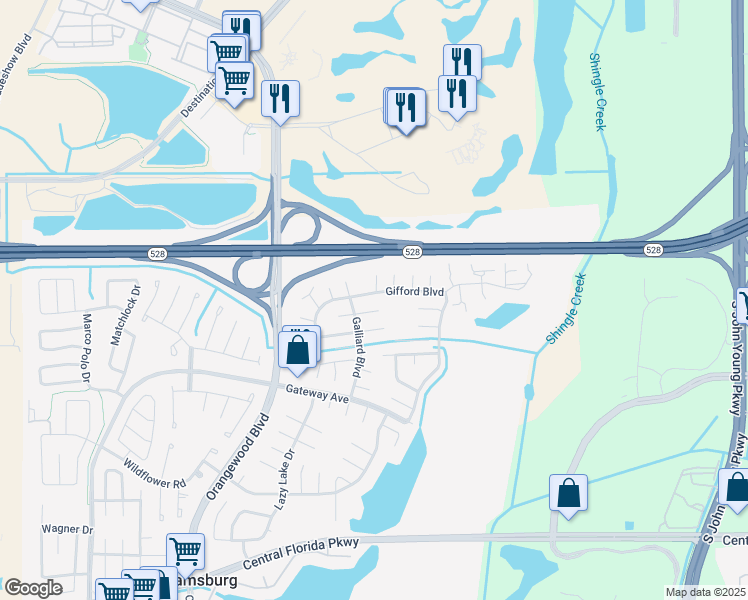 map of restaurants, bars, coffee shops, grocery stores, and more near 4801 Ganimede Lane in Orlando