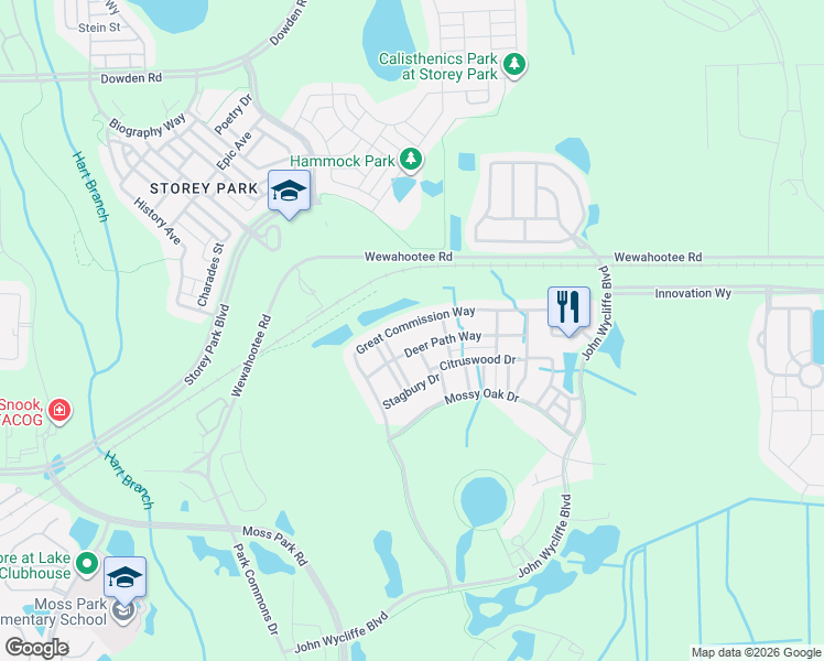 map of restaurants, bars, coffee shops, grocery stores, and more near 11653 Deer Path Way in Orlando