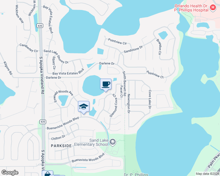 map of restaurants, bars, coffee shops, grocery stores, and more near 10052 Crystalline Court in Orlando
