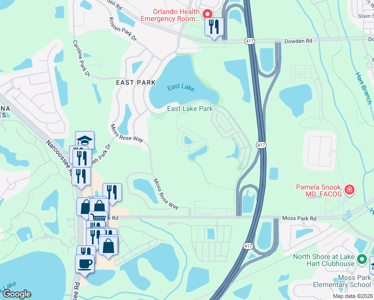 map of restaurants, bars, coffee shops, grocery stores, and more near 24 Sunset Ridge Lane in Orlando
