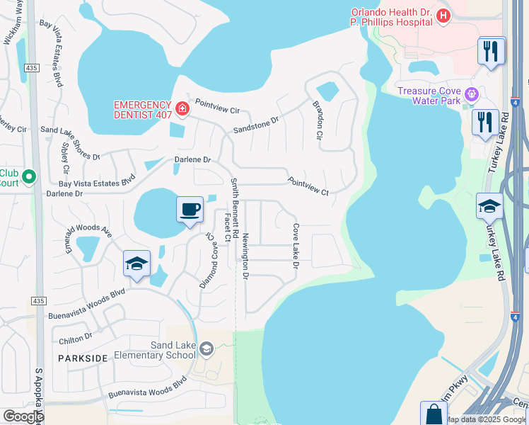 map of restaurants, bars, coffee shops, grocery stores, and more near 10015 Shortwood Lane in Orlando