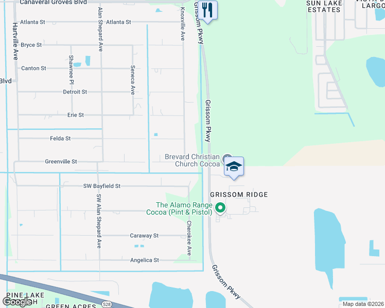 map of restaurants, bars, coffee shops, grocery stores, and more near 4225 Knoxville Avenue in Cocoa