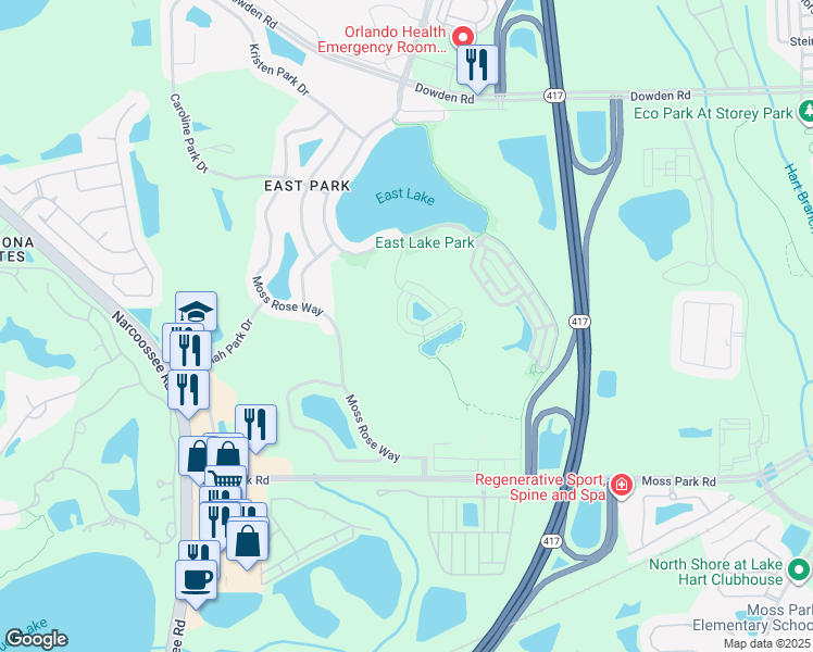 map of restaurants, bars, coffee shops, grocery stores, and more near 10766 Sunset Ridge Lane in Orlando