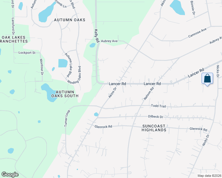 map of restaurants, bars, coffee shops, grocery stores, and more near 14450 Lancer Road in Spring Hill
