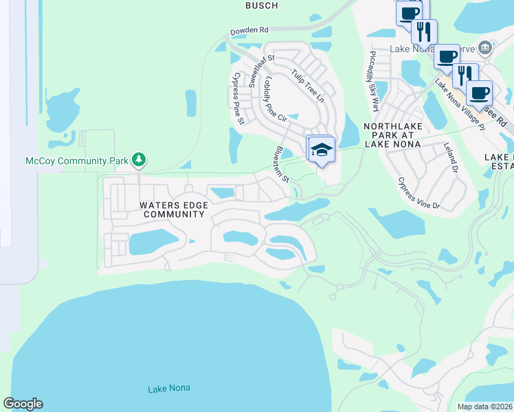 map of restaurants, bars, coffee shops, grocery stores, and more near 8548 Northlake Parkway in Orlando