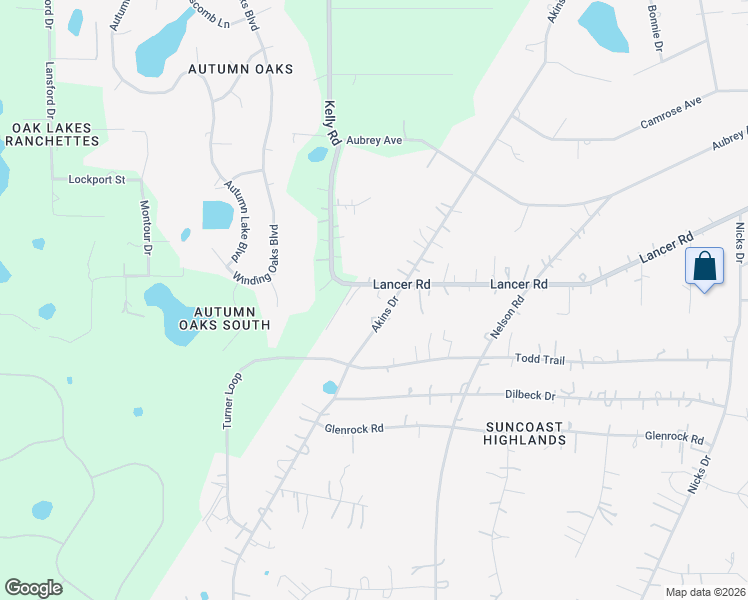 map of restaurants, bars, coffee shops, grocery stores, and more near 14450 Lancer Road in Spring Hill