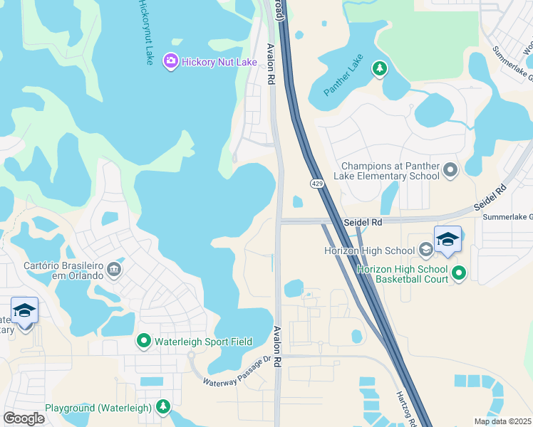 map of restaurants, bars, coffee shops, grocery stores, and more near 9894-9956 Avalon Road in Winter Garden