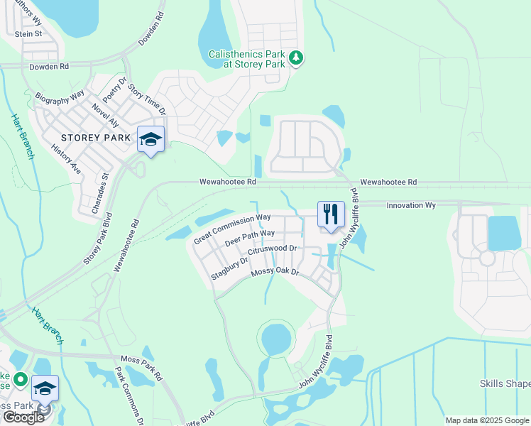map of restaurants, bars, coffee shops, grocery stores, and more near 11849 Great Commission Way in Orlando