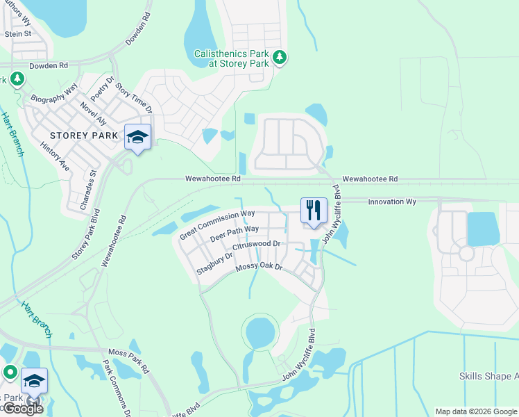 map of restaurants, bars, coffee shops, grocery stores, and more near 11849 Great Commission Way in Orlando