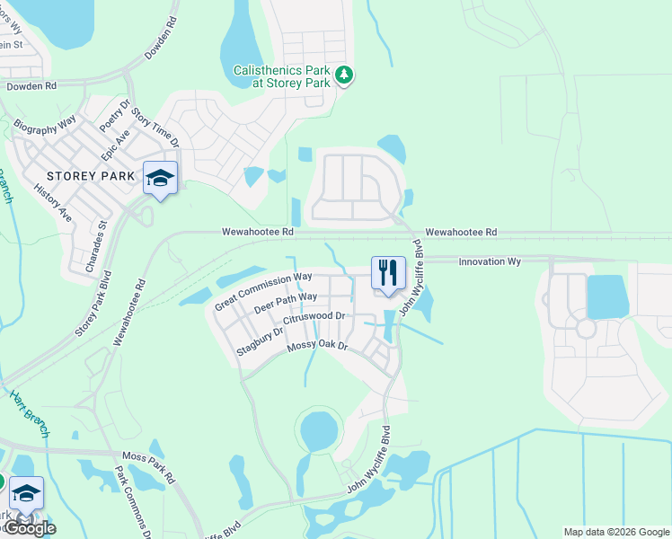 map of restaurants, bars, coffee shops, grocery stores, and more near 12005 Great Commission Way in Orlando