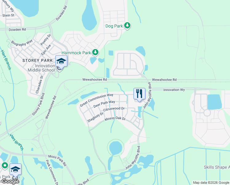 map of restaurants, bars, coffee shops, grocery stores, and more near 11849 Great Commission Way in Orlando