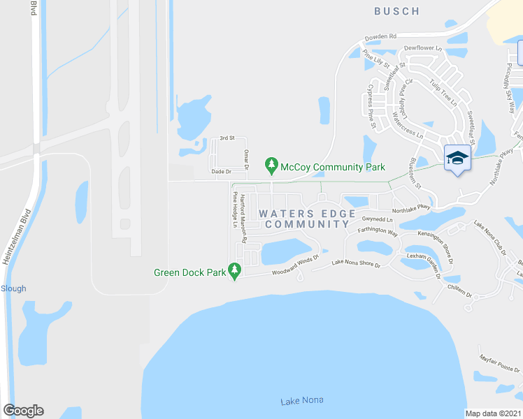 map of restaurants, bars, coffee shops, grocery stores, and more near 10075 Madison Banks Street in Orlando