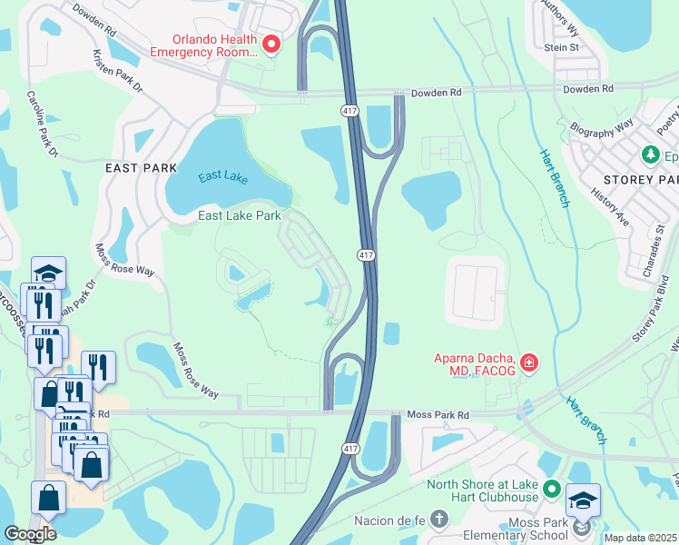 map of restaurants, bars, coffee shops, grocery stores, and more near 10319 Winding Marsh Trail in Orlando