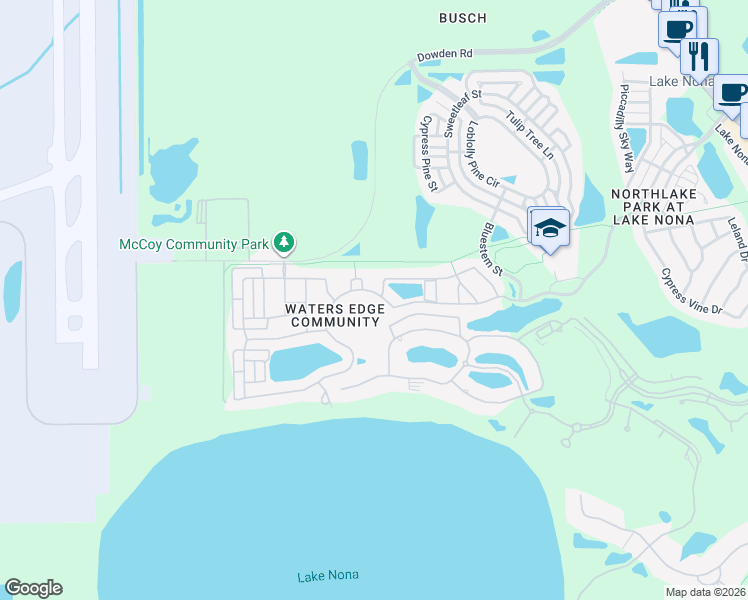 map of restaurants, bars, coffee shops, grocery stores, and more near 8374 Northlake Parkway in Orlando