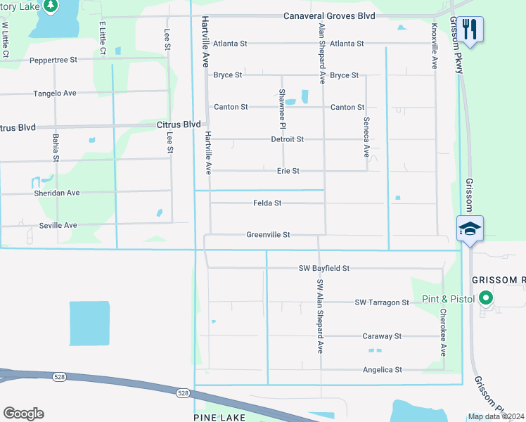 map of restaurants, bars, coffee shops, grocery stores, and more near 3735 Felda Street in Cocoa