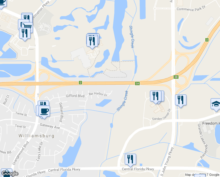 map of restaurants, bars, coffee shops, grocery stores, and more near 4433 Bar Harbor Drive in Orlando