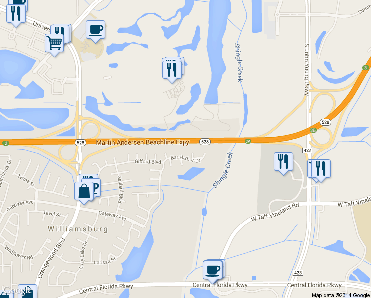 map of restaurants, bars, coffee shops, grocery stores, and more near 10057 Bellwood Court in Orlando