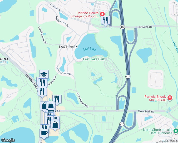 map of restaurants, bars, coffee shops, grocery stores, and more near 10766 Sunset Ridge Lane in Orlando