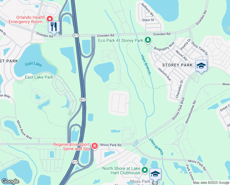 map of restaurants, bars, coffee shops, grocery stores, and more near 9377 Juniper Moss Circle in Orlando