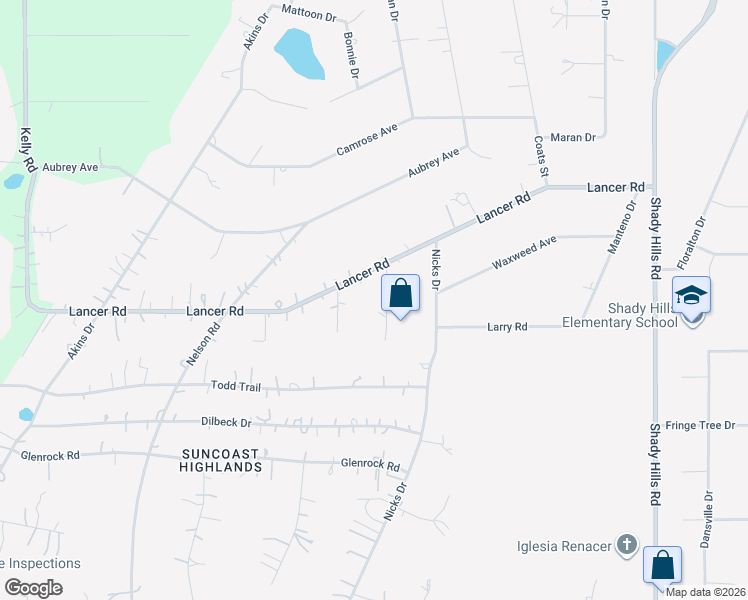 map of restaurants, bars, coffee shops, grocery stores, and more near 18121 Scooter Court in Spring Hill