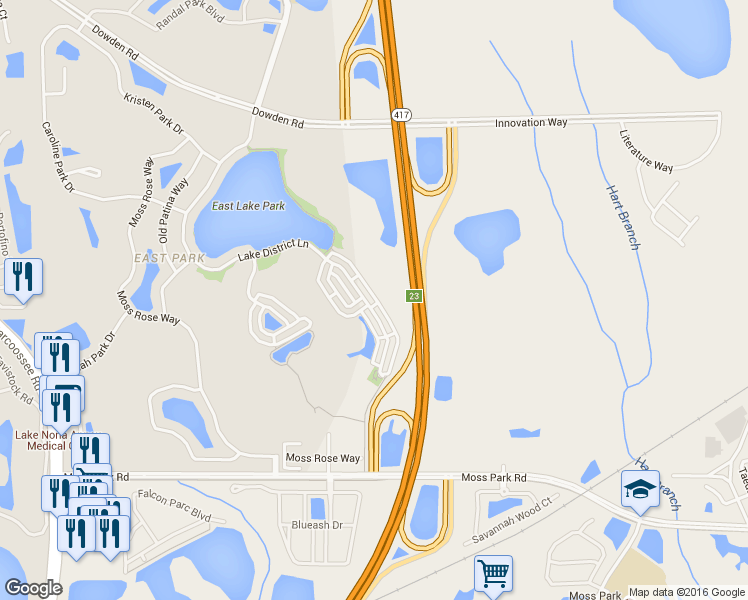 map of restaurants, bars, coffee shops, grocery stores, and more near 10319 Winding Marsh Trail in Orlando