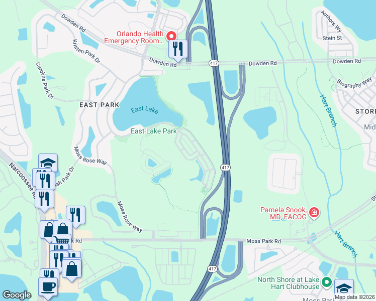 map of restaurants, bars, coffee shops, grocery stores, and more near 10230 Cala Lily Trail in Orlando