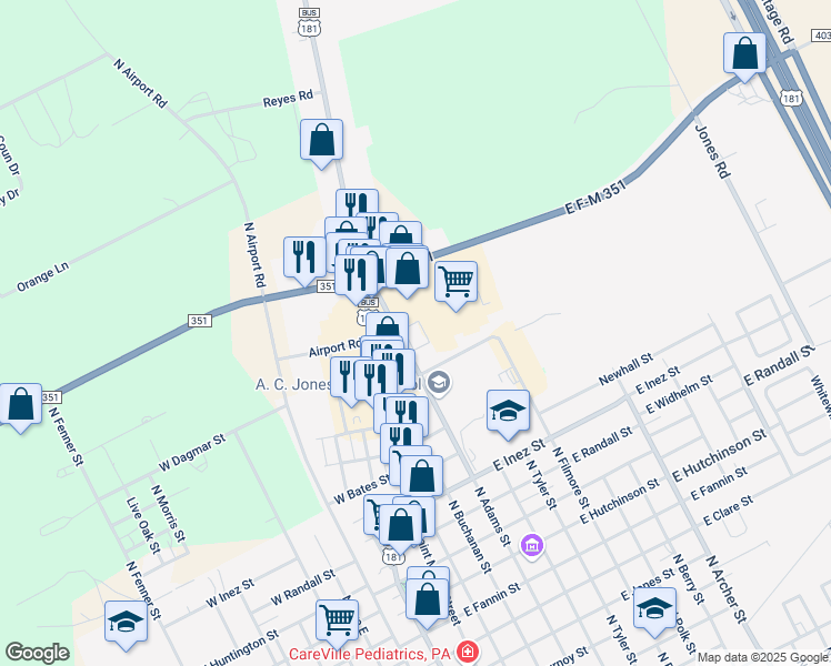 map of restaurants, bars, coffee shops, grocery stores, and more near 412 East F-M 351 in Beeville