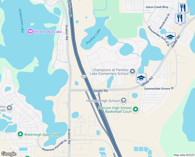 map of restaurants, bars, coffee shops, grocery stores, and more near 15754 Cutter Sail Place in Winter Garden