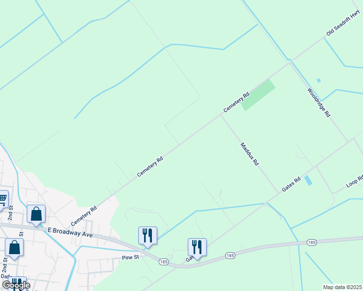 map of restaurants, bars, coffee shops, grocery stores, and more near 763 Cemetery Road in Seadrift
