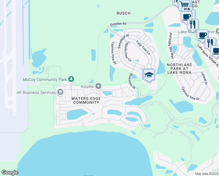 map of restaurants, bars, coffee shops, grocery stores, and more near 8609 Bradleys Landing Street in Orlando