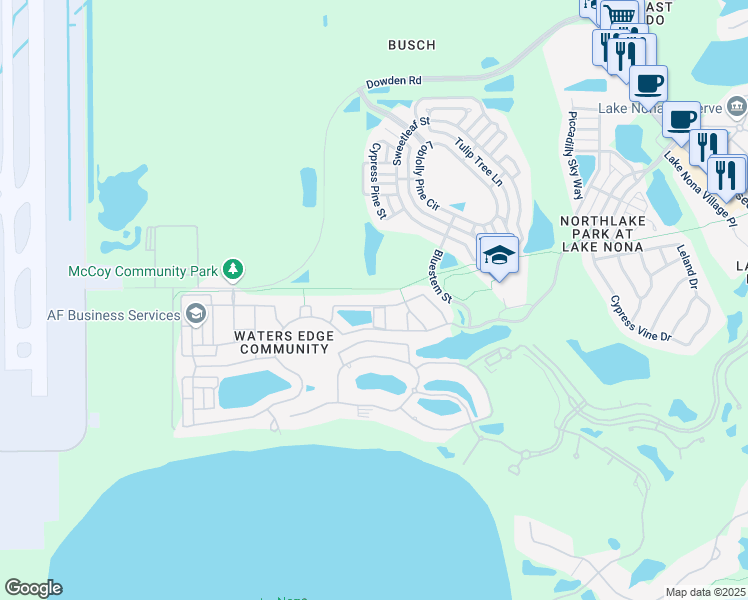 map of restaurants, bars, coffee shops, grocery stores, and more near 8641 Bradleys Landing Street in Orlando
