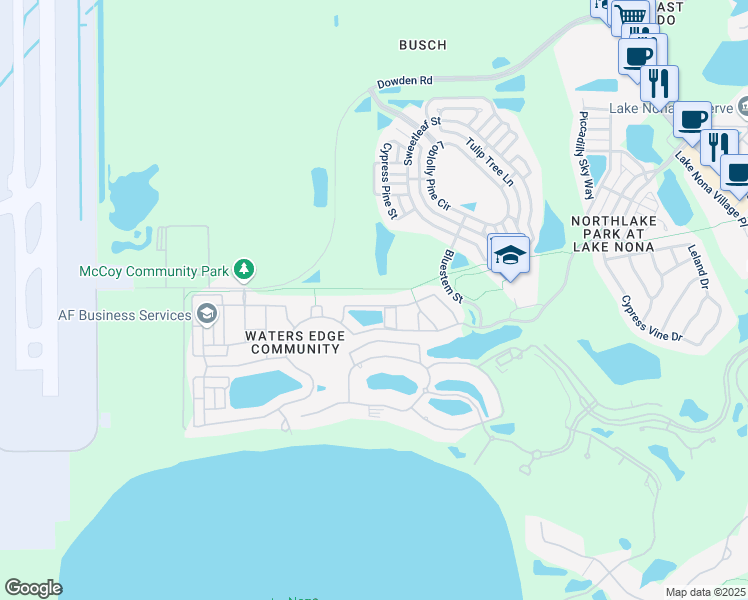 map of restaurants, bars, coffee shops, grocery stores, and more near 8609 Bradleys Landing Street in Orlando