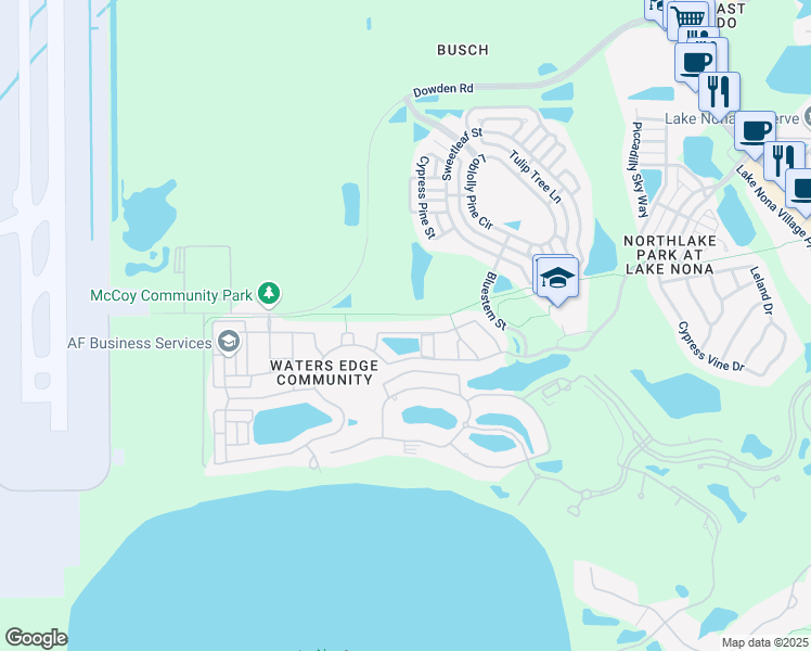 map of restaurants, bars, coffee shops, grocery stores, and more near 8609 Bradleys Landing Street in Orlando