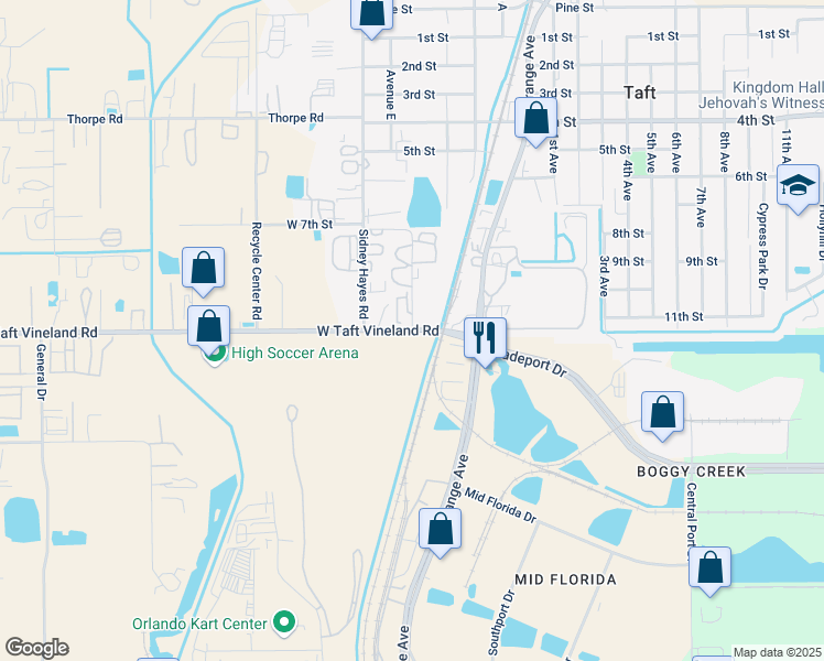 map of restaurants, bars, coffee shops, grocery stores, and more near 108 West Taft Vineland Road in Orlando