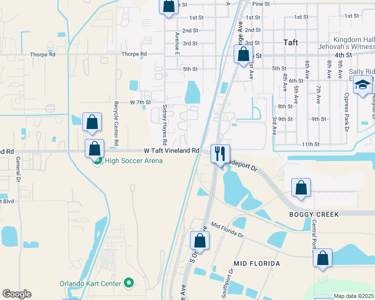 map of restaurants, bars, coffee shops, grocery stores, and more near Ave C in Orlando