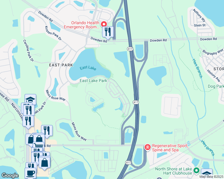 map of restaurants, bars, coffee shops, grocery stores, and more near 10230 Cala Lily Trail in Orlando